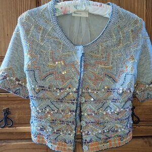 Sleeps on Snow Embroidered Beaded Wool Silk Blend Cardigan Womens Size Small